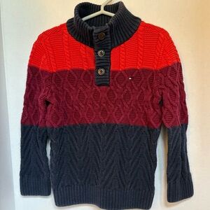Tommy Hilfiger Boys Cotton Cable Knit Sweater 4-5 • Colorblock Shawl Collar